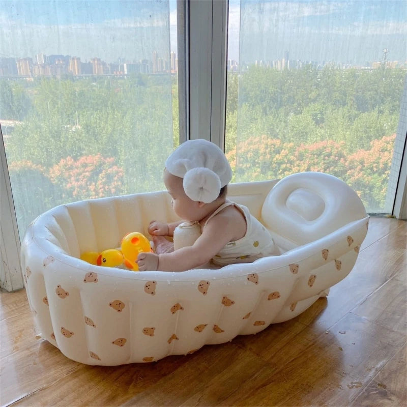 Cartoon Pattern Baby Inflatable Bathtub 90x55x30cm Foldable PVC Indoor Swimming Pool for Infants Summer Kids Water Fun Game
