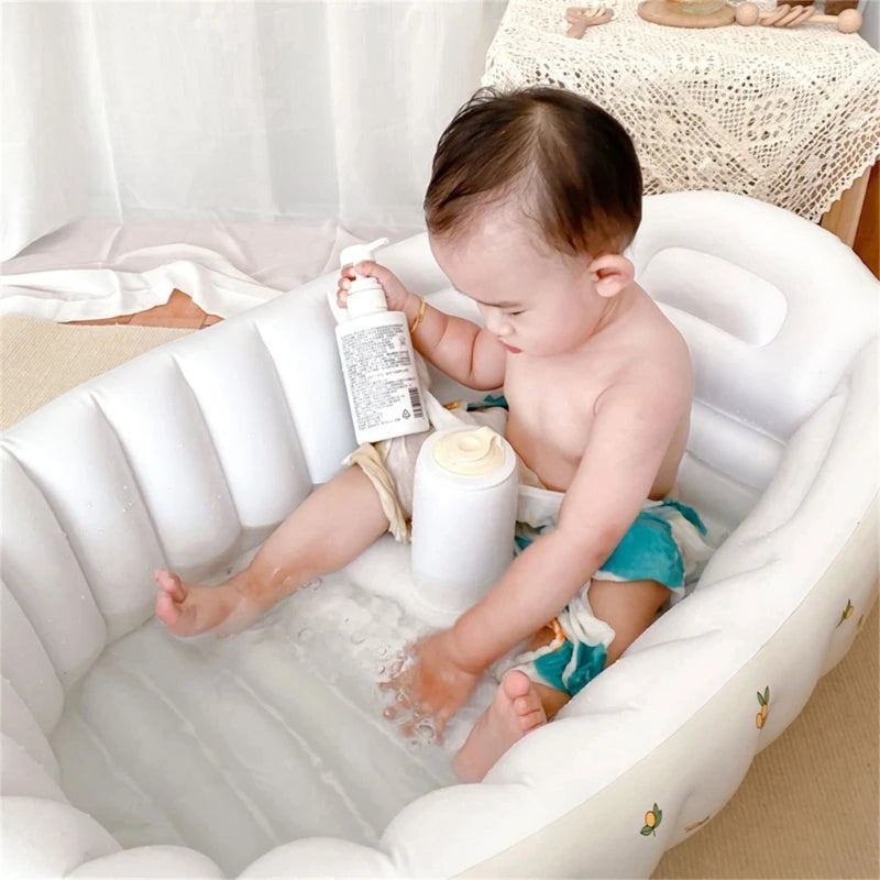 Cartoon Pattern Baby Inflatable Bathtub 90x55x30cm Foldable PVC Indoor Swimming Pool for Infants Summer Kids Water Fun Game